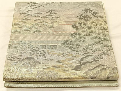 平和屋着物◎六通柄袋帯 風景文 錦プラチナ箔 正絹 逸品 CAAV7318qv
