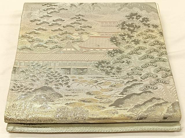 平和屋着物◎六通柄袋帯 風景文 錦プラチナ箔 正絹 逸品 CAAV7318qv
