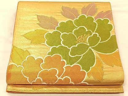 平和屋着物◎六通柄袋帯 唐織 牡丹 金糸 正絹 逸品 CAAV7319qv