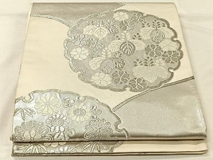 平和屋着物◎六通柄袋帯 唐織 雪輪花文 銀糸 正絹 逸品 CAAV7330qv