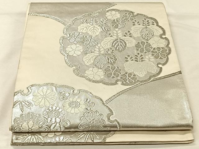 平和屋着物◎六通柄袋帯 唐織 雪輪花文 銀糸 正絹 逸品 CAAV7330qv