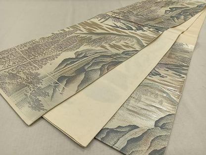 平和屋着物◎六通柄袋帯 唐織 風景文 銀糸 正絹 逸品 CAAV7524qv