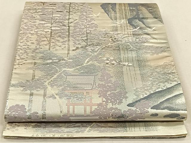 平和屋着物◎六通柄袋帯 唐織 風景文 銀糸 正絹 逸品 CAAV7524qv