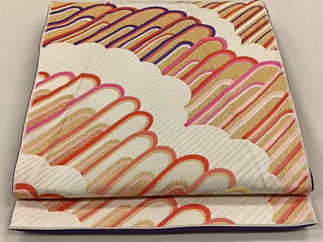 平和屋着物◎六通柄袋帯 唐織 雲取り文 金糸 正絹 逸品 CAAV7543qv