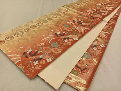 平和屋着物◎六通柄袋帯　唐織　鳳凰花文　金糸　正絹　逸品　CAAV7545qv