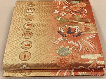 平和屋着物◎六通柄袋帯　唐織　鳳凰花文　金糸　正絹　逸品　CAAV7545qv