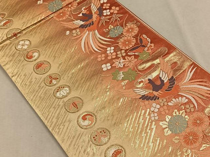 平和屋着物◎六通柄袋帯　唐織　鳳凰花文　金糸　正絹　逸品　CAAV7545qv