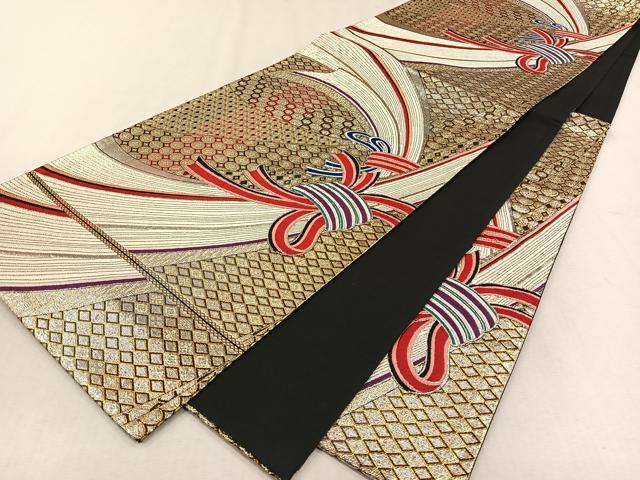 平和屋着物◎六通柄袋帯　唐織　束ね熨吉祥文　黒地　金銀糸　正絹　逸品　CAAV7549qv
