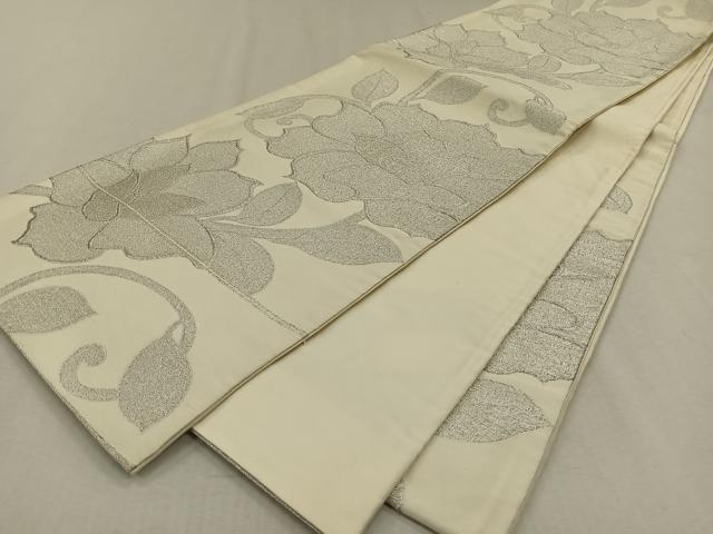 平和屋着物◎六通柄袋帯 花唐草文 銀糸 正絹 逸品 CAAV7556qv