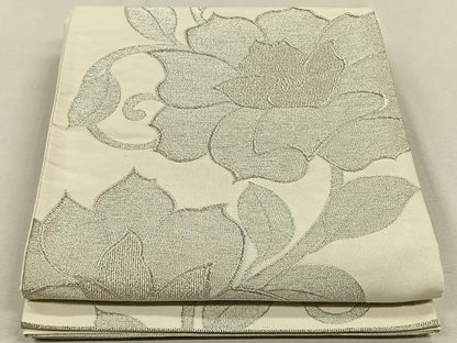 平和屋着物◎六通柄袋帯 花唐草文 銀糸 正絹 逸品 CAAV7556qv