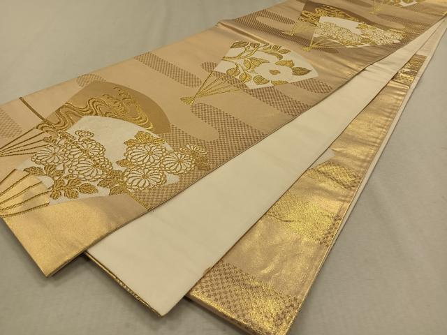 平和屋着物◎六通柄袋帯 唐織 扇面花文 金糸 正絹 逸品 CAAV7569qv