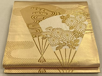 平和屋着物◎六通柄袋帯 唐織 扇面花文 金糸 正絹 逸品 CAAV7569qv