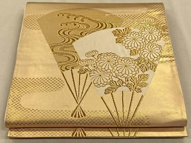平和屋着物◎六通柄袋帯 唐織 扇面花文 金糸 正絹 逸品 CAAV7569qv