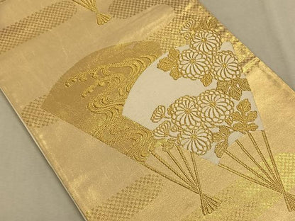 平和屋着物◎六通柄袋帯 唐織 扇面花文 金糸 正絹 逸品 CAAV7569qv
