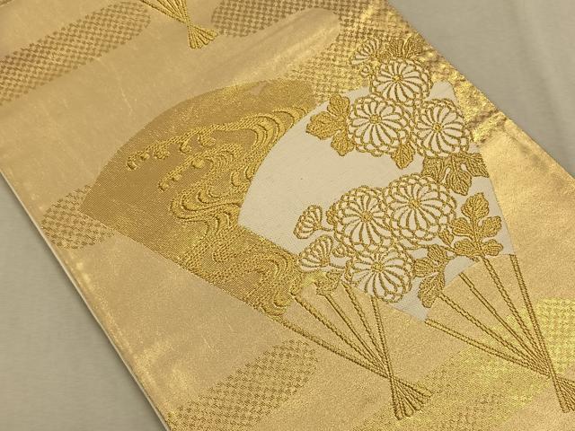 平和屋着物◎六通柄袋帯 唐織 扇面花文 金糸 正絹 逸品 CAAV7569qv