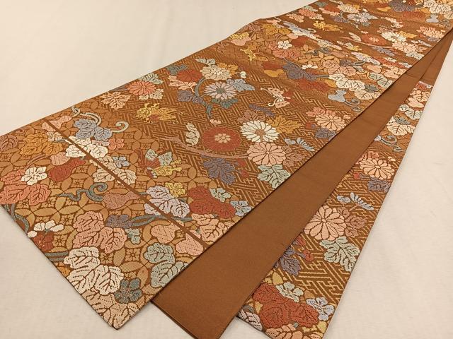 平和屋着物◎六通柄袋帯　唐織　夕顔蝶菊文　金糸　正絹　逸品　CAAV7583qv