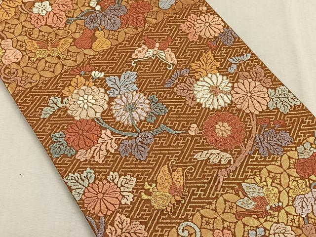 平和屋着物◎六通柄袋帯　唐織　夕顔蝶菊文　金糸　正絹　逸品　CAAV7583qv