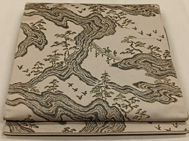 平和屋着物◎六通柄袋帯　風景文　金糸　正絹　逸品　CAAV7587qv