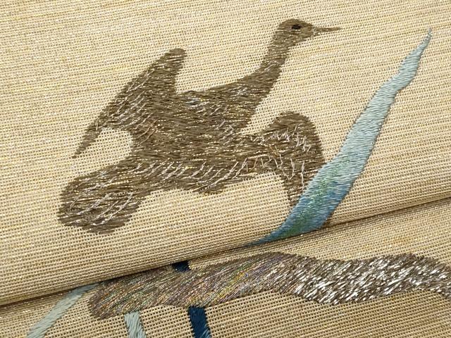 平和屋着物＊夏物　アンティーク　大正ロマン　九寸名古屋帯　飛鶴文　金銀糸　正絹　逸品　CAAV7804fb