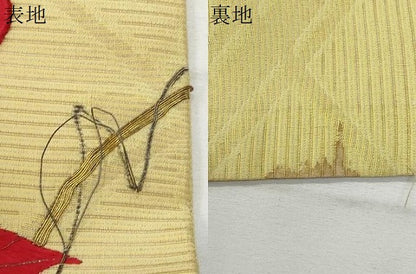 平和屋着物＊夏物 アンティーク 大正ロマン 九寸名古屋帯 総刺繍 駒刺繍 朝顔 金糸 正絹 逸品 CAAV7805fb