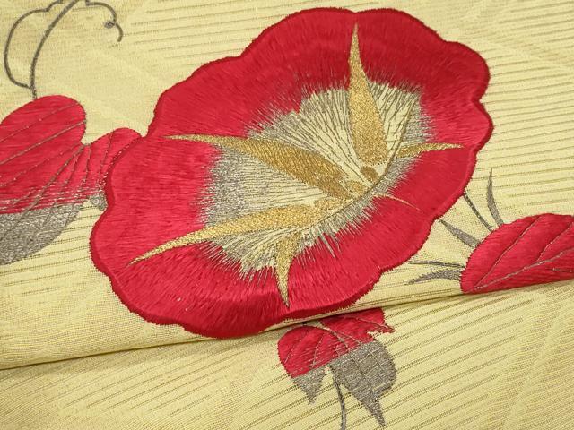 平和屋着物＊夏物 アンティーク 大正ロマン 九寸名古屋帯 総刺繍 駒刺繍 朝顔 金糸 正絹 逸品 CAAV7805fb