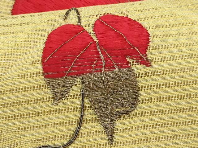 平和屋着物＊夏物 アンティーク 大正ロマン 九寸名古屋帯 総刺繍 駒刺繍 朝顔 金糸 正絹 逸品 CAAV7805fb