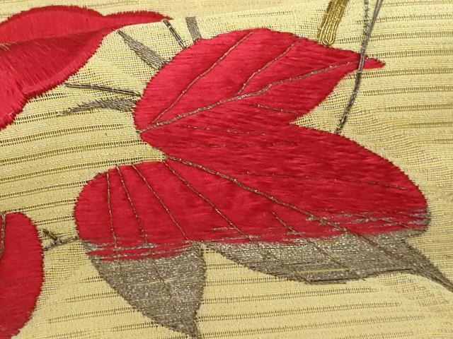 平和屋着物＊夏物 アンティーク 大正ロマン 九寸名古屋帯 総刺繍 駒刺繍 朝顔 金糸 正絹 逸品 CAAV7805fb