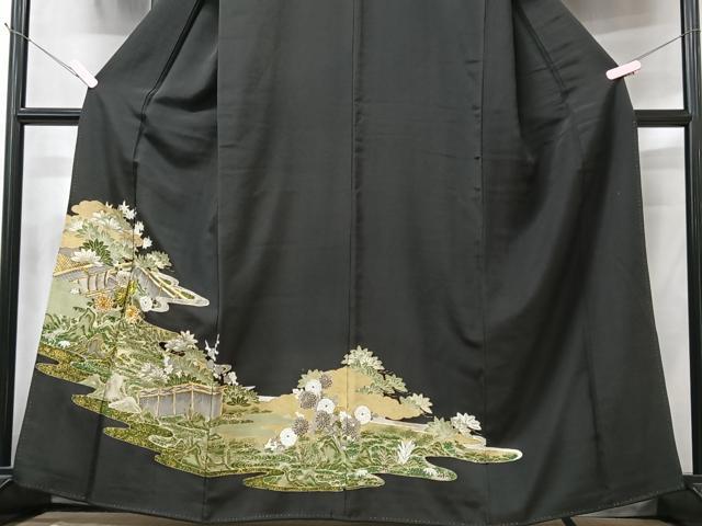 平和屋着物■豪華黒留袖　駒刺繍　風景花文　正絹　逸品　CAAV8184xe