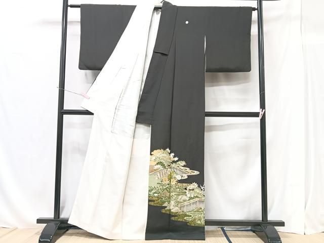 平和屋着物■豪華黒留袖　駒刺繍　風景花文　正絹　逸品　CAAV8184xe