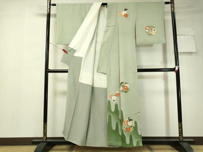 平和屋着物●極上　銀座　志ま亀　訪問着　草花丸文　暈し染め　金彩　正絹　逸品　CAAV8405vp