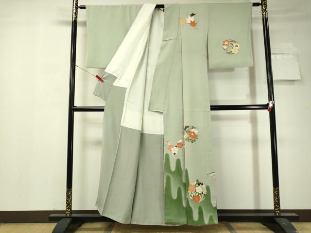 平和屋着物●極上　銀座　志ま亀　訪問着　草花丸文　暈し染め　金彩　正絹　逸品　CAAV8405vp