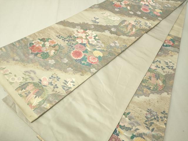 平和屋着物▼六通柄袋帯　唐織　加賀豊真留　金糸　正絹　逸品　CAAV8552vp