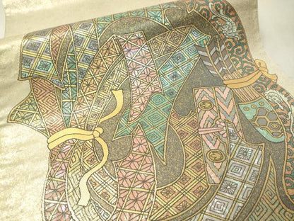 平和屋着物▼太鼓柄　らでん本袋帯　束ね熨斗吉祥文　金彩　正絹　逸品　CAAV8559vp