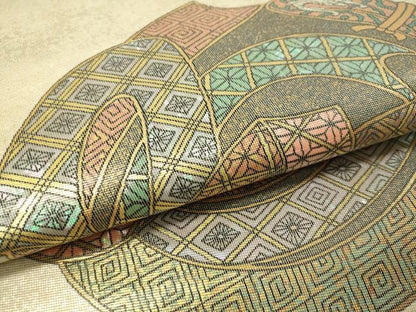 平和屋着物▼太鼓柄　らでん本袋帯　束ね熨斗吉祥文　金彩　正絹　逸品　CAAV8559vp