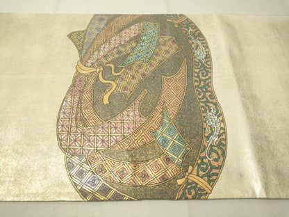 平和屋着物▼太鼓柄　らでん本袋帯　束ね熨斗吉祥文　金彩　正絹　逸品　CAAV8559vp