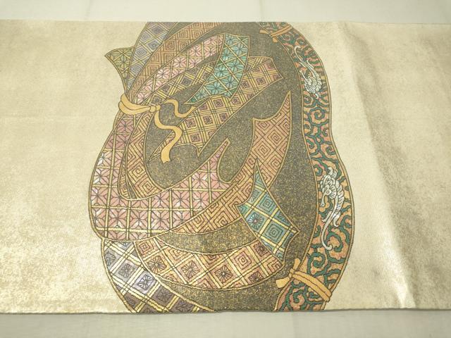 平和屋着物▼太鼓柄　らでん本袋帯　束ね熨斗吉祥文　金彩　正絹　逸品　CAAV8559vp