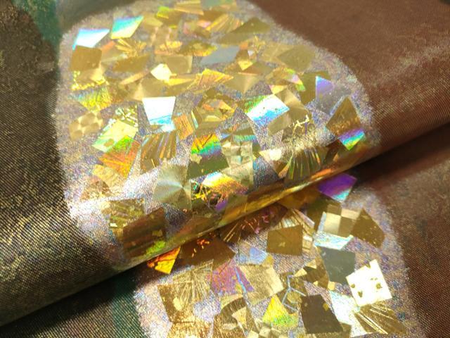 平和屋着物●金彩友禅作家 金彩の魔術師 堀省平 金煌織 六通柄袋帯 箔散らし 黒地 正絹 逸品 CAAV8568vp