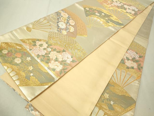 平和屋着物▼六通柄袋帯　唐織　扇面花文　金銀糸　正絹　逸品　CAAV8624vp