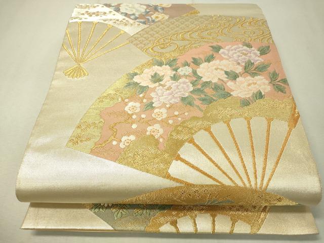 平和屋着物▼六通柄袋帯　唐織　扇面花文　金銀糸　正絹　逸品　CAAV8624vp