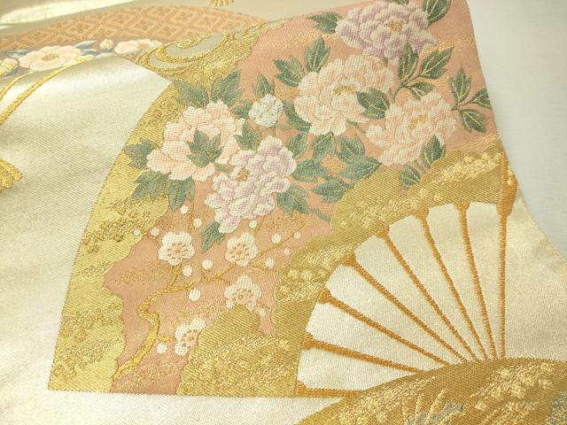 平和屋着物▼六通柄袋帯　唐織　扇面花文　金銀糸　正絹　逸品　CAAV8624vp