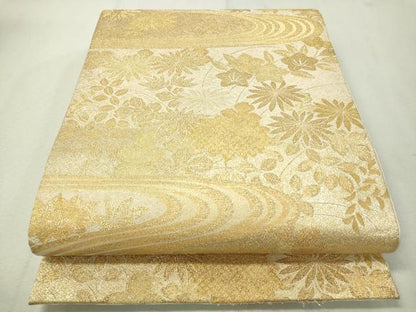 平和屋着物▼六通柄袋帯　流水草花文　金糸　正絹　逸品　CAAV8692vp
