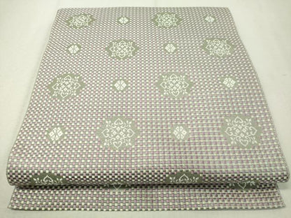 平和屋着物●本場筑前博多織 八寸名古屋帯 市松織 雪花文 金糸 正絹 逸品 CAAV8695vp