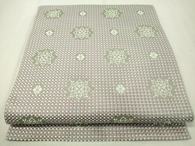 平和屋着物●本場筑前博多織 八寸名古屋帯 市松織 雪花文 金糸 正絹 逸品 CAAV8695vp