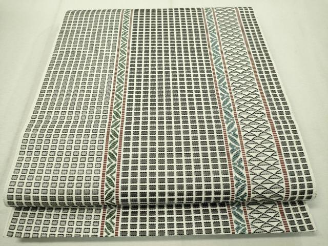 平和屋着物●本場筑前博多織　八寸名古屋帯　市松織　吉祥間道　正絹　逸品　未使用　CAAV8715vp