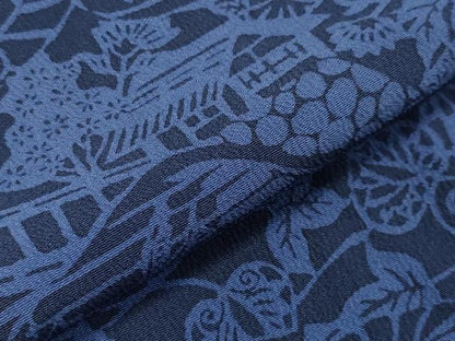 平和屋着物▽上質な小紋　単衣　本藍　型絵染　風景草花文　正絹　逸品　CAAV8868gh
