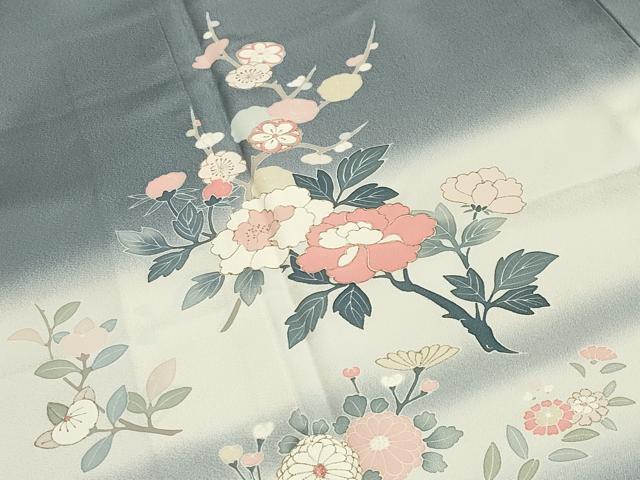 平和屋着物▽訪問着 単衣 枝花文 暈し染め 金彩 正絹 逸品 CAAV8871gh