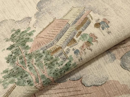 平和屋着物▽上質な紬 単衣 人物風景文 正絹 逸品 CAAV8873gh