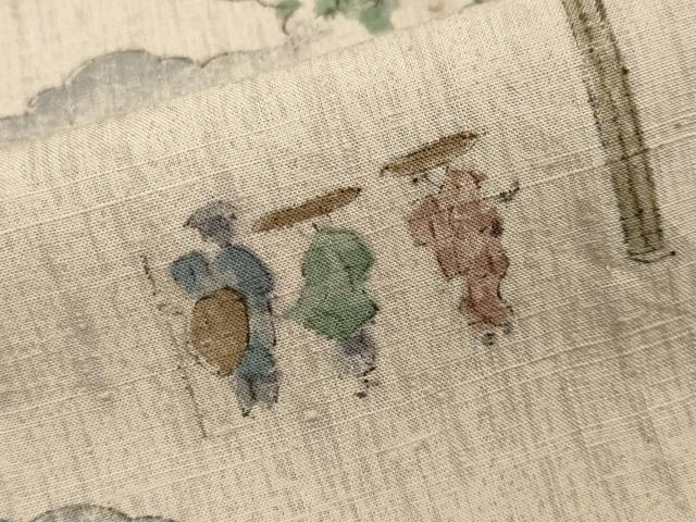 平和屋着物▽上質な紬 単衣 人物風景文 正絹 逸品 CAAV8873gh