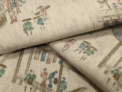 平和屋着物▽上質な紬 単衣 人物風景文 正絹 逸品 CAAV8873gh