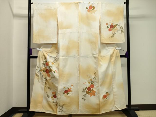 平和屋着物▽訪問着 単衣 駒刺繍 草花文 暈し染め 金彩 正絹 逸品 CAAV8874gh